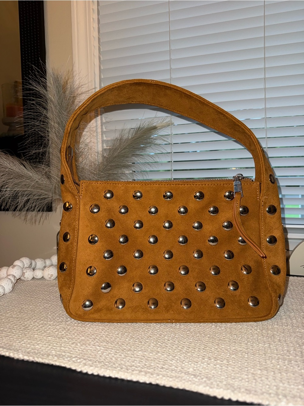 Brown Suede Bag with Silver Studs